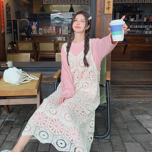 超火ootd穿搭松弛感粉色连衣裙女春秋2025新款吊带长裙