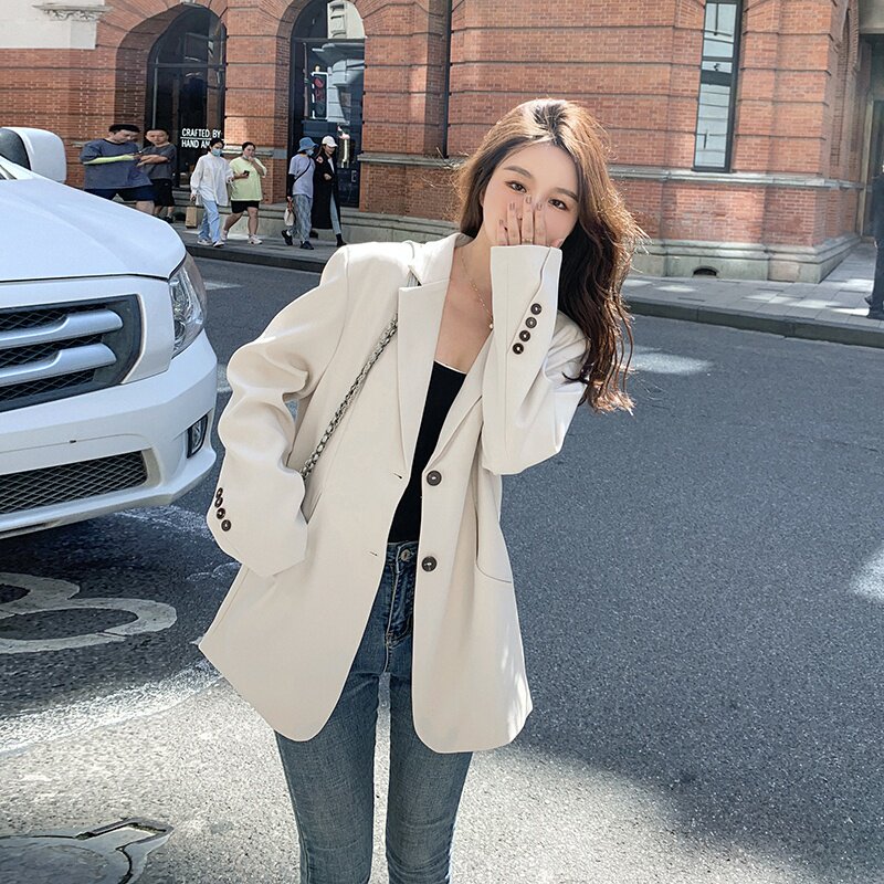 2025新款黑白色小西装外套女春秋短款小个子宽松休闲时尚简约气质图片