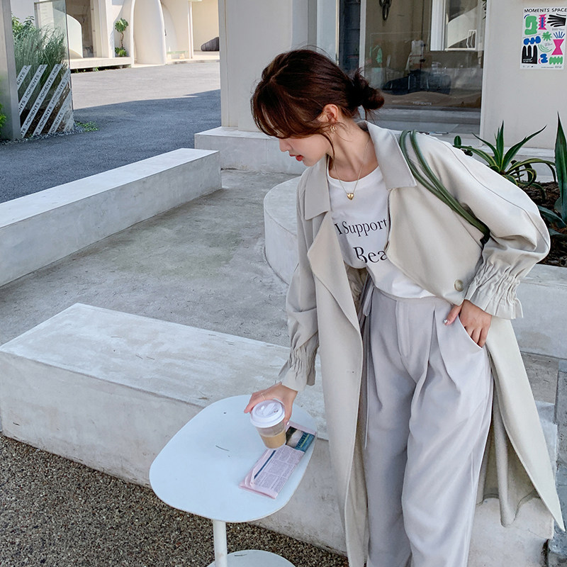 现货！2023春季韩版中长款纯色风衣女123-8811-P145-K198,女装风衣,浙宝123