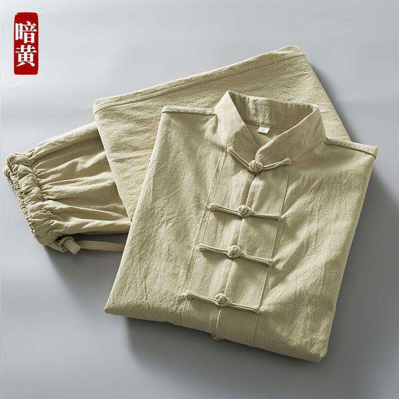 春夏款唐装年套装中国风古典复古风中式服装盘扣立领棉麻三件套