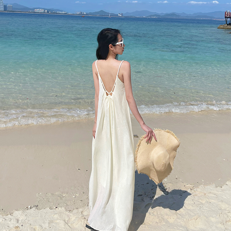 泰国三亚旅游穿搭超仙露背沙滩裙