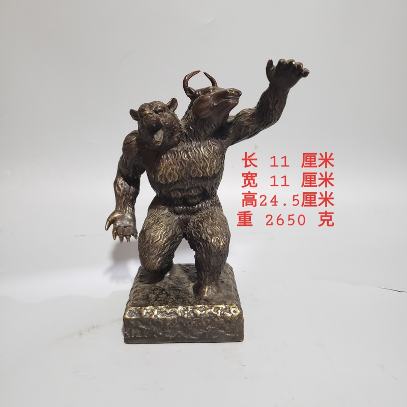 仿古铜牛熊东方华尔街扭转乾坤酒店办公室证券所摆件