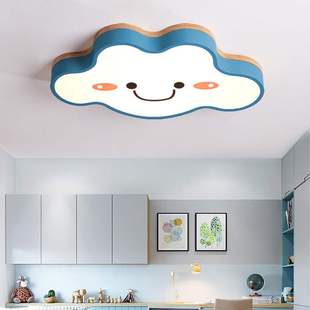 新款 木艺简约现代卧室灯北欧吸顶灯马卡龙创意几何云朵笑脸灯