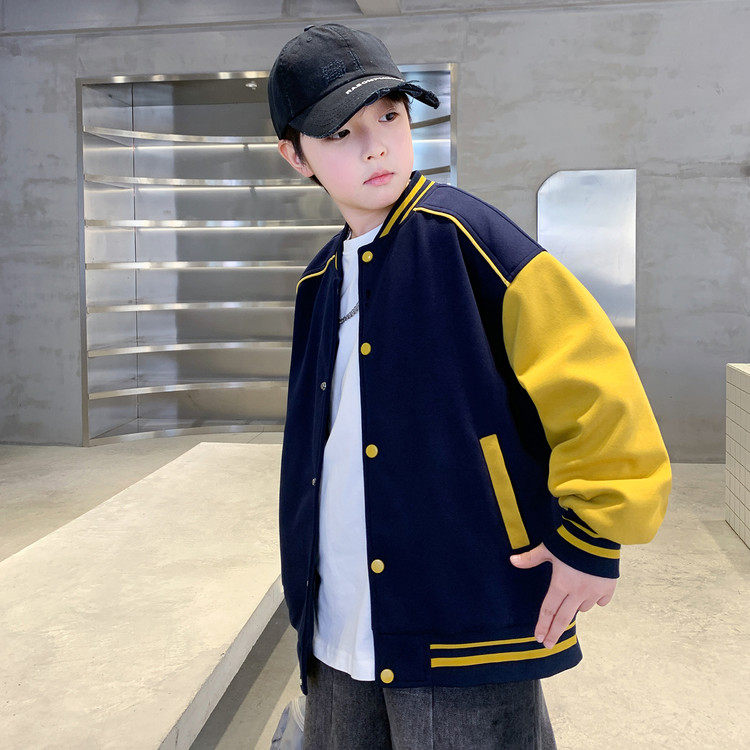 男童春秋撞色棒球服2026秋季新款韩版宽松休闲男中大童夹克外套潮