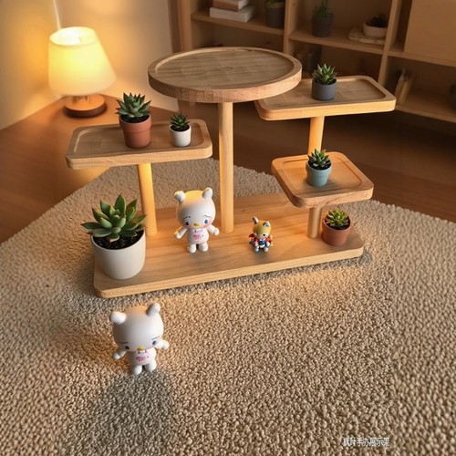 手办展示架阶梯实木创意饰品摆件