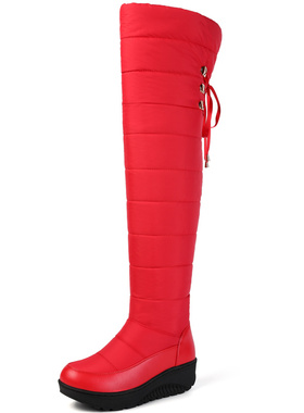 红色户外长筒靴子2024加绒加厚底保暖过膝长靴女冬季防滑雪地棉靴