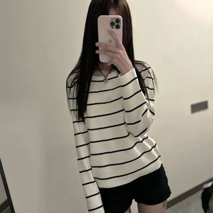 快手网红同款中大童秋季新款条纹长袖上衣女童ins风学生爆款儿童