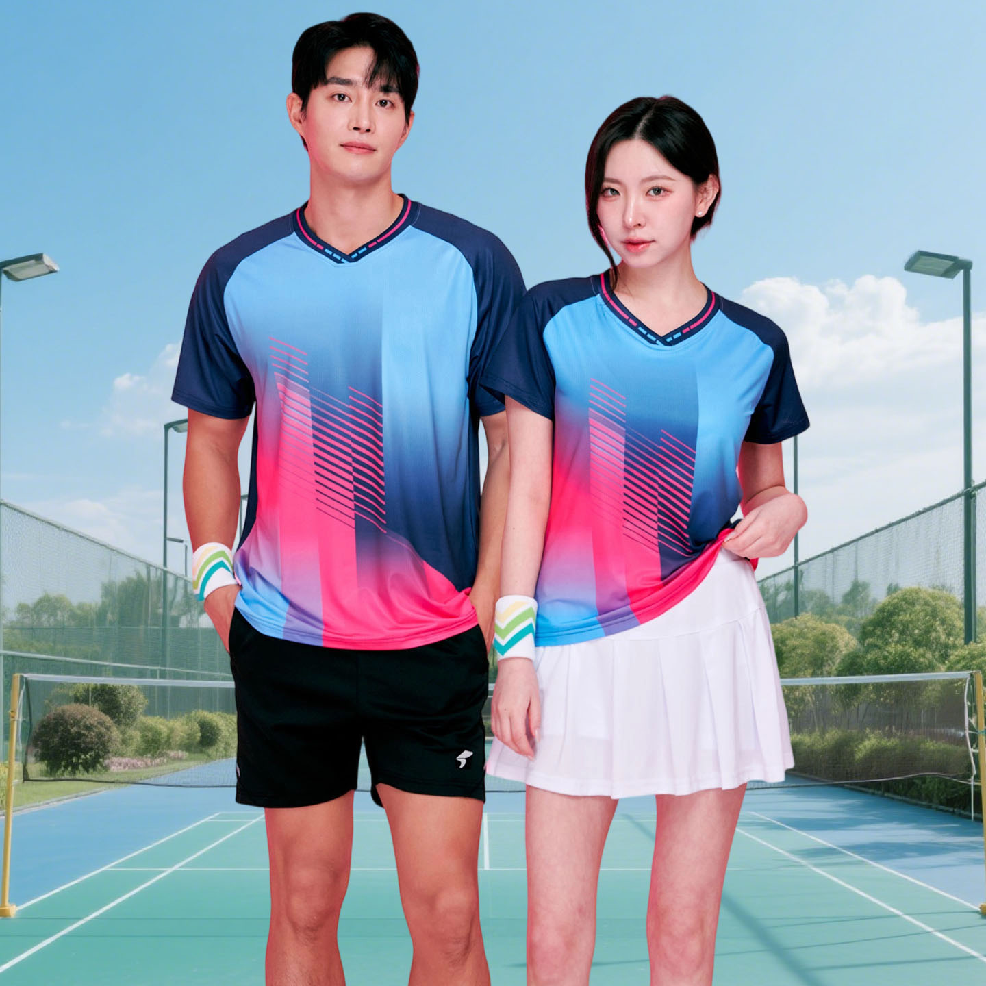 新款羽毛球服套装V领男女夏图片