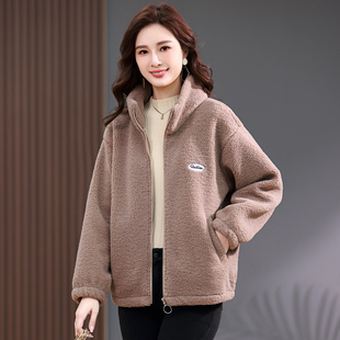 摇粒绒外套女2025秋冬新款中年妈妈加绒加厚保暖仿羊羔毛开衫卫衣