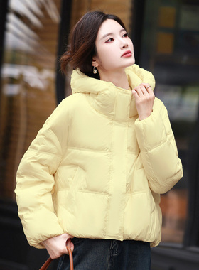 黄色短款羽绒服女2025冬装新款小个子连帽轻薄保暖白鸭绒爆款外套