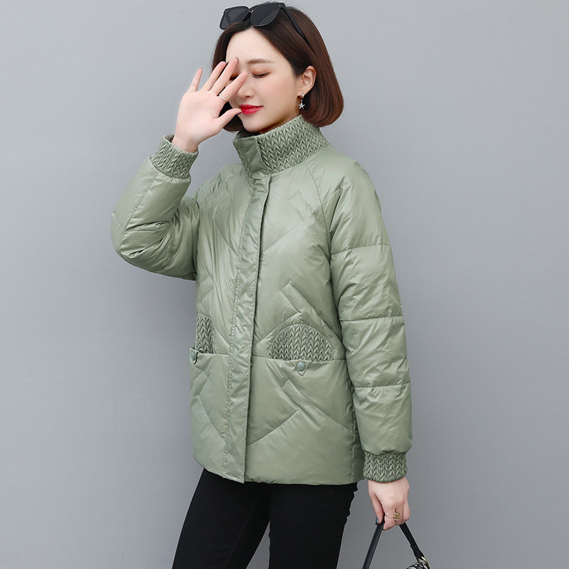 休闲立领轻薄保暖羽绒服女中年图片
