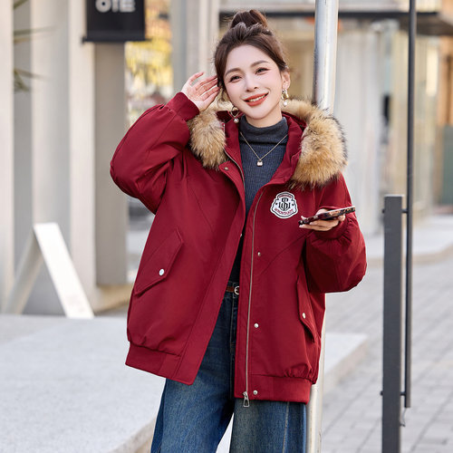 工装派克羽绒服女宽松连帽2025