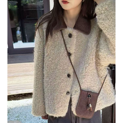 韩系复古软糯皮毛一体羊羔毛外套