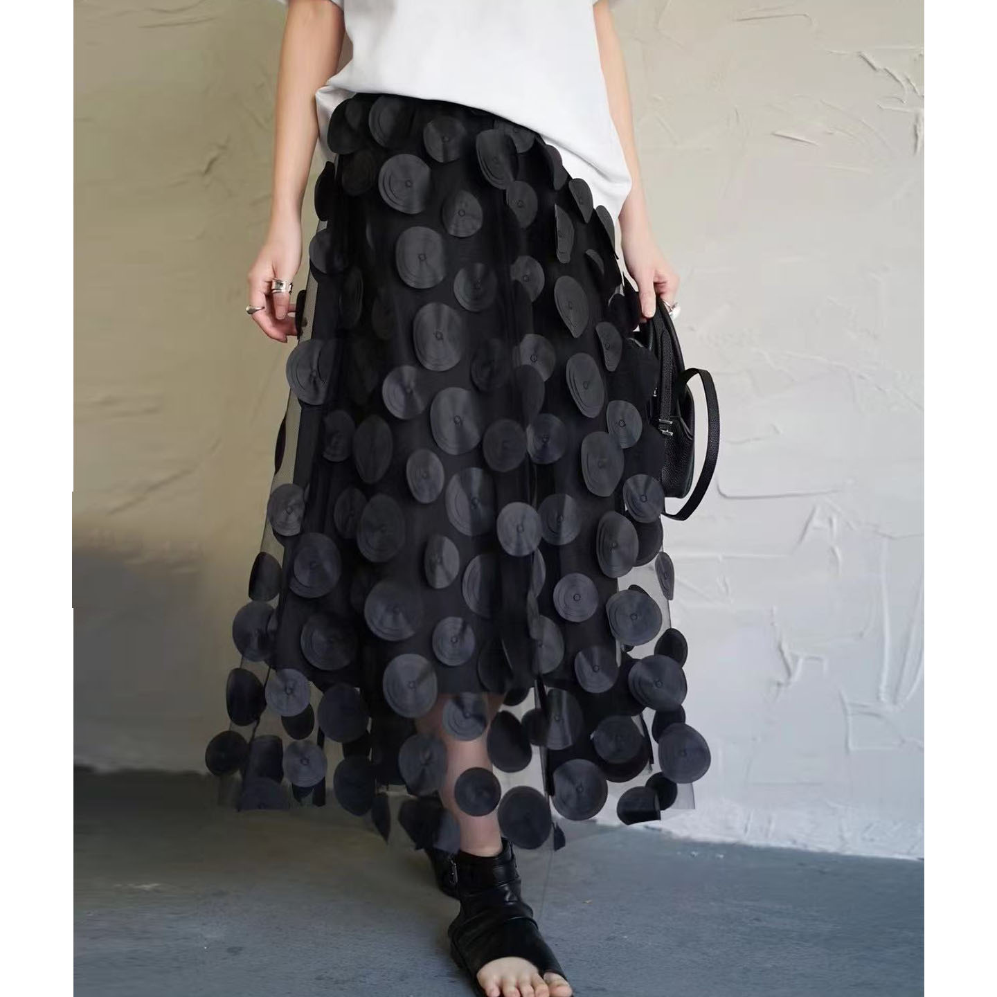 欧货3D绣花大摆网纱裙半身裙