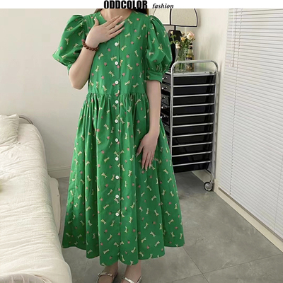 温柔甜美风全棉印花系带连衣裙