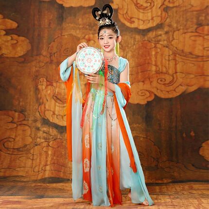 新款六一演出女童异域风情表演服敦煌舞蹈服儿童飞天乐鼓演出服饰