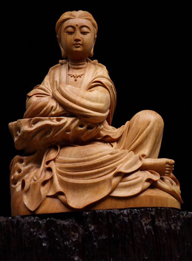 印度老山檀香木雕摆件手工雕刻佛像工艺品人物自在观音家居装饰