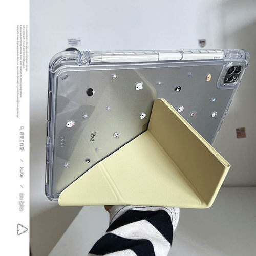 ins小狗Y+3折奶黄苹果适用苹果2025平板保护套ipadAir7第十代10.9寸468代防摔pro壳原创硬女11代带笔槽亚克力