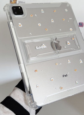 ins泡泡金鱼适用苹果三星华为小米2025ipadpro保护套支架平板Air3468壳硬带笔槽第十代12.9寸matepad透明可爱