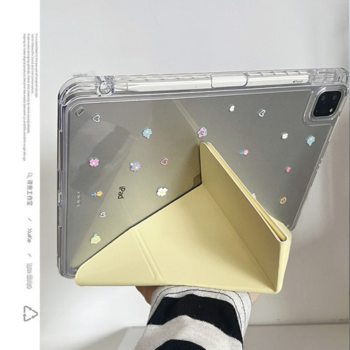 ins简约Y+3折奶黄苹果适用苹果2025平板保护套ipadAir7第十代10.9寸468代防摔pro壳原创硬女11代带笔槽亚克力
