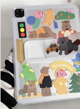 彩色小熊透明支架可调节适用苹果三星华为2025ipadpro保护套平板Air34678壳XIAOMI第十代12.9寸小米Matepad女
