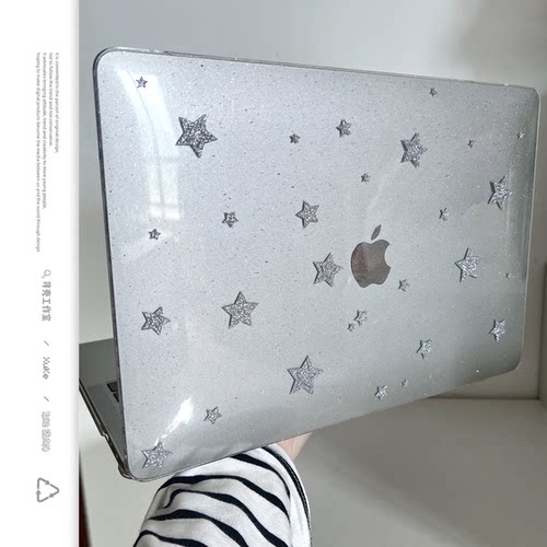 银色细闪星星满天星电脑壳适用苹果macbookair保护壳2025款笔记本M32电脑pro套macpro14寸透明膜配件高级感女
