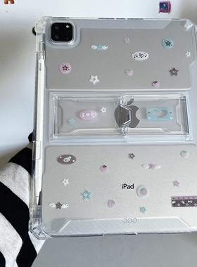 ins韩风镭射草莓音符透明适用苹果华为三星小米2025ipadpro保护套支架平板Air4678壳笔槽第十代12.9寸matepad