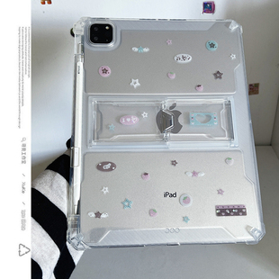 ins韩风镭射草莓音符透明适用苹果华为三星小米2025ipadpro保护套支架平板Air4678壳笔槽第十代12.9寸matepad