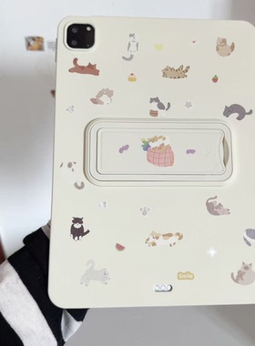 喵星童话王国乳白色支架适用苹果三星华为2025ipadpro保护套TPU平板Air3467壳第十代小红米Matepad女S软89A猫