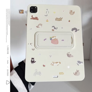 喵星童话王国乳白色支架适用苹果三星华为2025ipadpro保护套TPU平板Air3467壳第十代小红米Matepad女S软89A猫