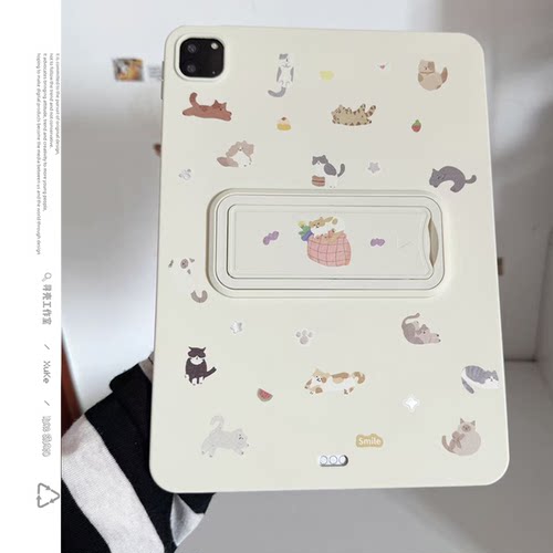 喵星童话王国乳白色支架适用苹果三星华为2025ipadpro保护套TPU平板Air3467壳第十代小红米Matepad女S软89A猫