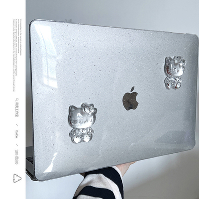 可爱立体果冻kitty细闪电脑壳适用苹果macbookair保护壳2025款笔记本M432电脑pro套macpro14寸透明膜配件1615