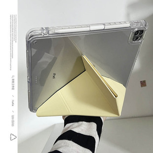 ins简约Y+3折奶黄苹果适用苹果2025平板保护套ipadAir7第十代10.9寸468代防摔pro壳原创硬女11代带笔槽亚克力