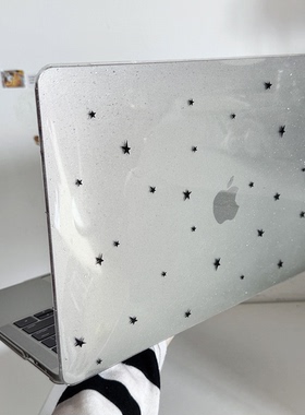 ins韩风黑色星星2025款适用macbookair保护壳13.6寸m4苹果macbookpro套15笔记本电脑14寸16硬键盘膜air透明女