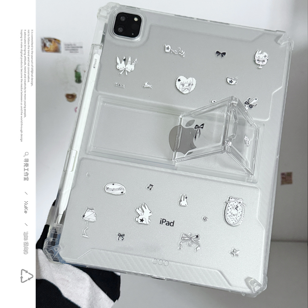 天使盐系兔子适用苹果三星华为2025ipadpro保护套支架平板Air3468壳带笔槽第十代12.9寸matepad透明可爱女5S6