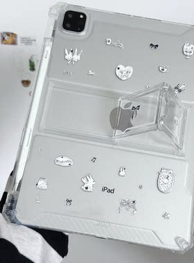 天使盐系兔子适用苹果三星华为2025ipadpro保护套支架平板Air3468壳带笔槽第十代12.9寸matepad透明可爱女5S6