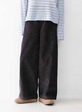 纯棉日系休闲灯芯绒直筒贝壳装饰休闲裤女纯色百搭复古文艺风长裤