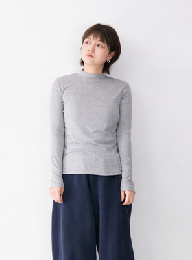 天丝棉半高领弹力舒适纯色打底衫上衣女百搭休闲长袖T恤上衣