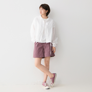 棉质弹力库维舒适松紧腰抽绳短裤女纯色百搭拉链口袋夏季新款热裤