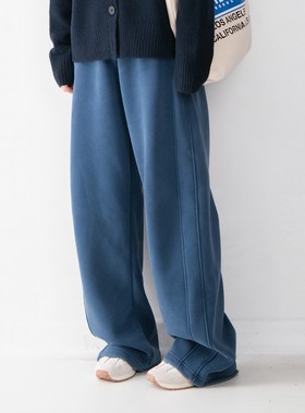 森邻公路加绒加厚拖地卫裤重工水洗做旧松紧女保暖秋冬新款休闲裤