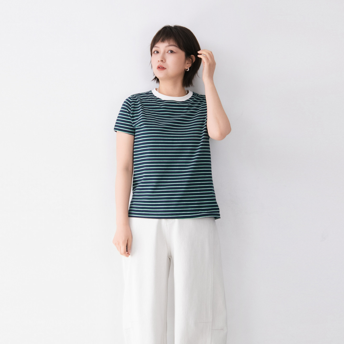 棉质弹力条纹2026春夏新短袖T恤女百搭休闲文艺风基础款正肩上衣,女装/女士精品,T恤,淘宝优惠券,粉丝福利购,淘宝优惠卷
