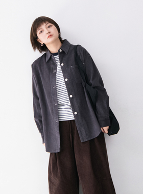 2026年春季新款纯棉灯芯绒长袖衬衫女日系休闲文艺感宽松上衣