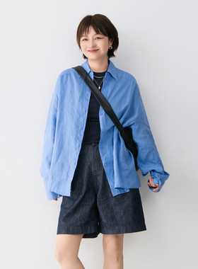 全亚麻纯色长袖衬衫女防晒舒适亲肤百搭休闲宽松透气上衣夏款防晒