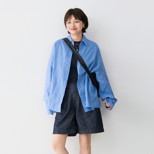 全亚麻纯色长袖衬衫女防晒舒适亲肤百搭休闲宽松透气上衣夏款防晒