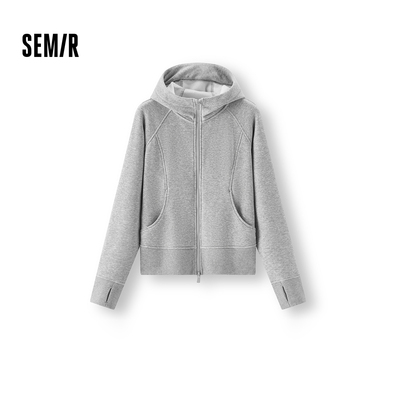 森马插肩袖紧身抓毛分割外套女