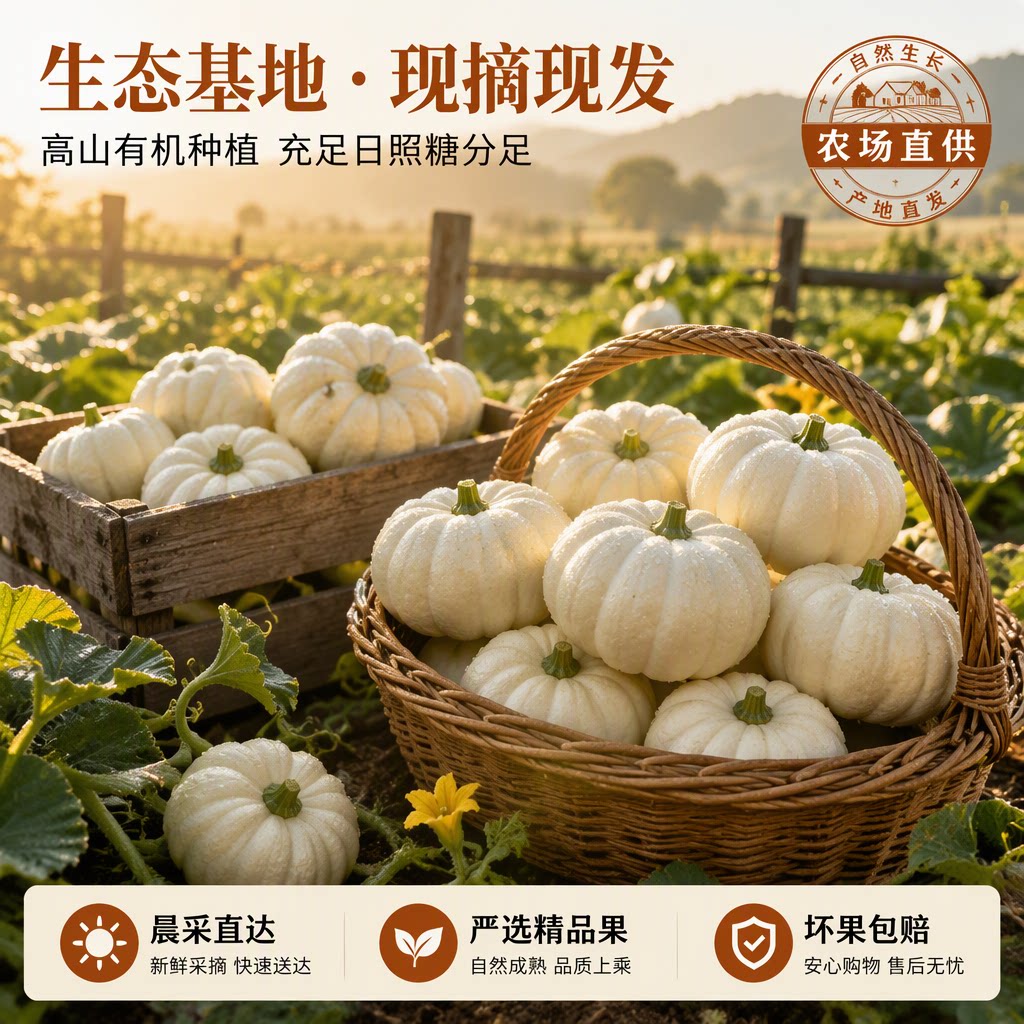 奶油贝贝南瓜新鲜现摘白雪迷你贝贝板栗南瓜软糯香甜孕妇婴儿辅食
