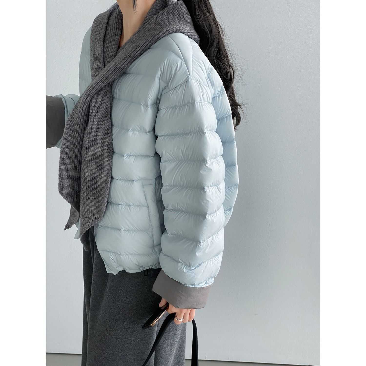 暖暖棉花糖90白鸭绒圆领短款排骨羽绒服含可脱卸针织帽女秋冬新款