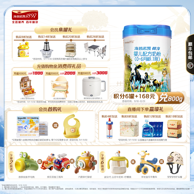 海普诺凯1897荷淳1段800g奶粉DHA