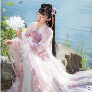 鲛人泪汉服女中国风仙气飘逸古风齐胸襦裙仙女樱花超仙大袖衫学生