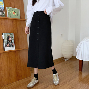 2021春季 大码 半身裙女a字高腰中长款 胖mm显瘦遮胯开叉包臀裙 新款
